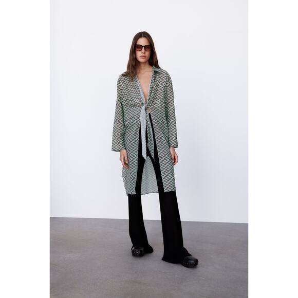 Zara Retro Printed Tie Front Tunic Coverup - Picture 1 of 12
